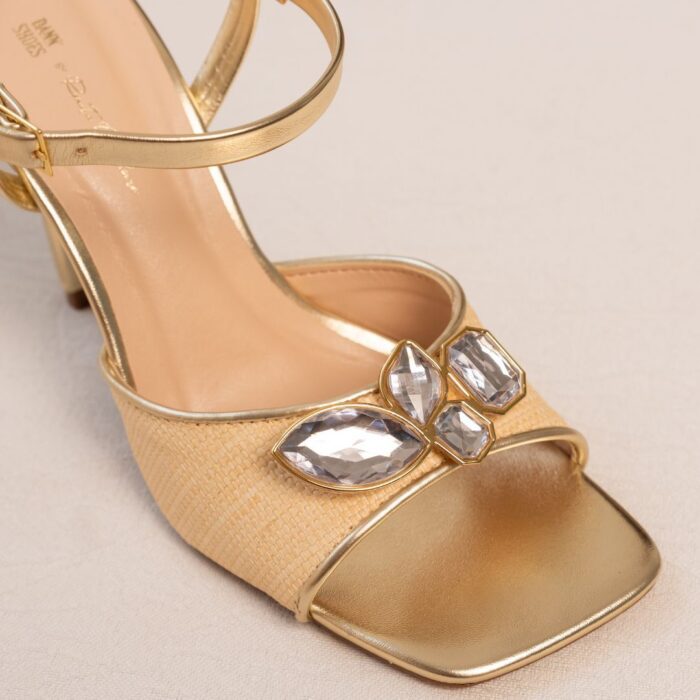 Sandália Dann'Shoes Gold Botânic Salto 9cm by Renata Castanheira